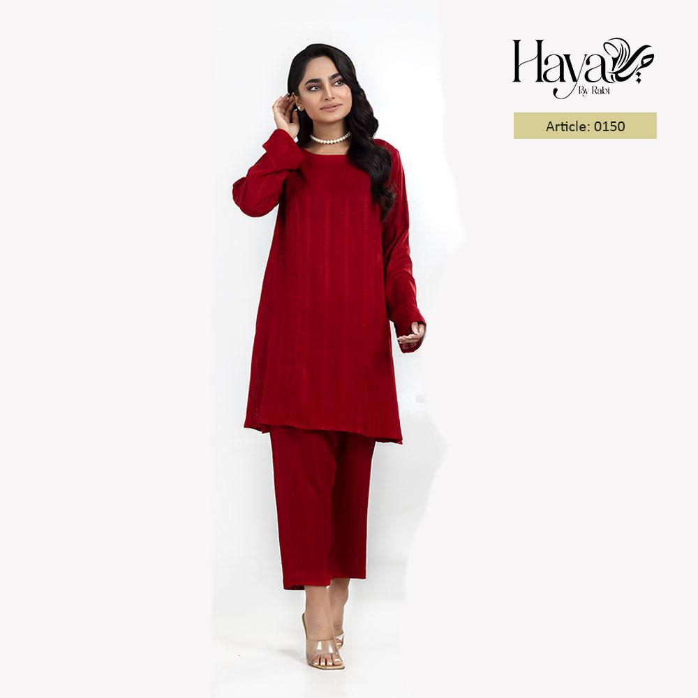 Red Self Embroidered 2Pcs Suit – Haya By Rabi