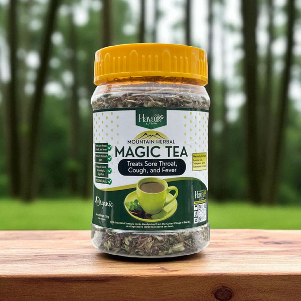 Mountain Herbal Magic Tea in Glass Jar – Organic Wild Tumburu Herb from Skardu