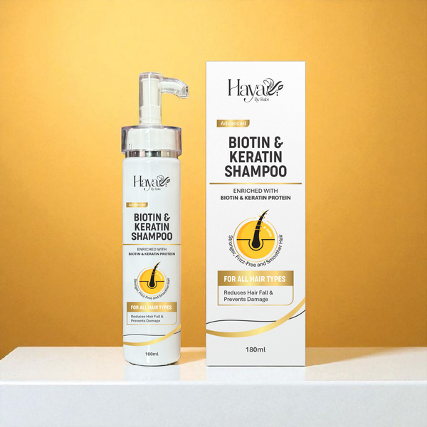 Biotin & Keratin Shampoo by Haya by Rabi – Anti Hair Fall & Repair Formula