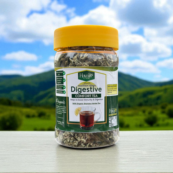 Mountain Herbal Digestive Tea in Glass Jar – Organic Shamdun Herb from Skardu